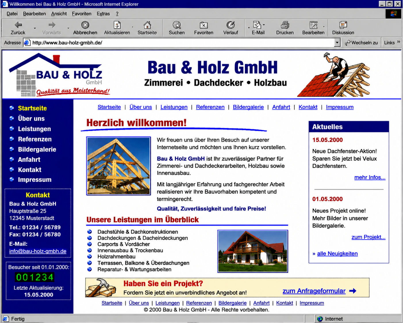 Beispiel einer alten Website